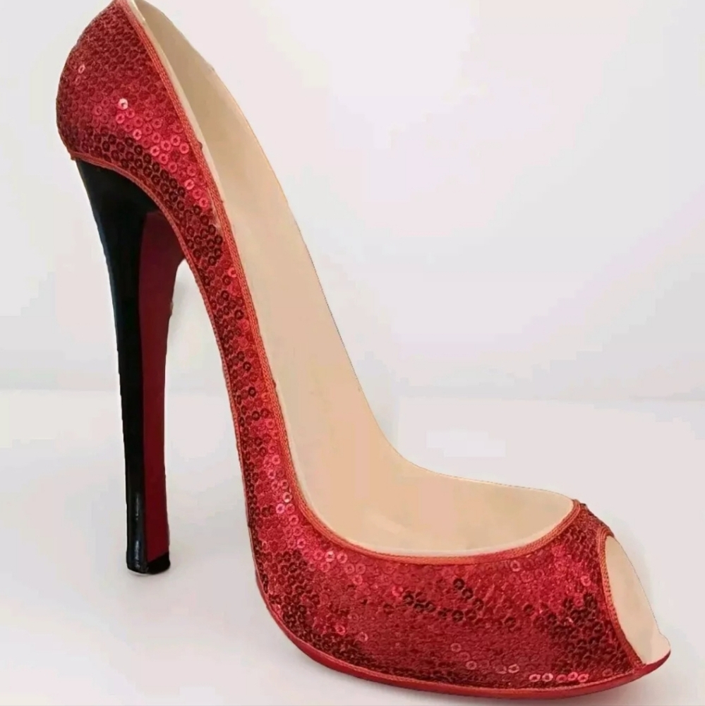 Wild Eye Designs High Heel Shoe Wine Bottle Holder Red Glitter Sequin